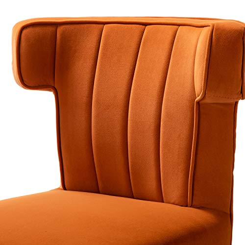 HULALA HOME Velvet Office Chair with Wingback and Decorative Nailhead, Adjustable Swivel Modern Armless Desk Chair, Cute Vanity Chair for Women (Gold Base, Orange)