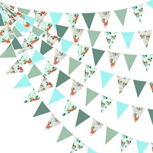 32ft dark green teal blue printed flowers flora pennant banner fabric triangle flag bunting garland for spring summer decor birthday party wedding home outdoor garden hanging decoration