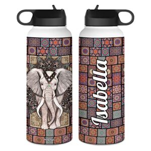winorax personalized elephant water bottle mandala style stainless steel double wall vacuum insulated sport bottles travel cup 12oz 18oz 32oz birthday christmas gifts for elephants lovers women girls