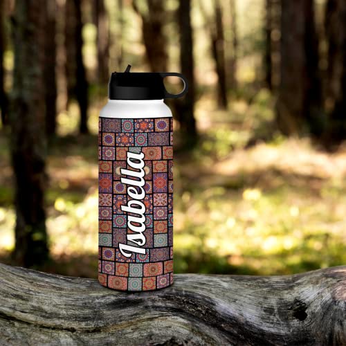 winorax Personalized Elephant Water Bottle Mandala Style Stainless Steel Double Wall Vacuum Insulated Sport Bottles Travel Cup 12oz 18oz 32oz Birthday Christmas Gifts For Elephants Lovers Women Girls