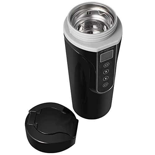 Funchic Heated Travel Mug Electric Coffee Warmer 12V Thermos Cup Intelligent Travel Mug with Temperature Control for Car