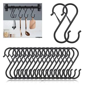 aienxn 18pcs s hooks for hanging, 3.5inch black heavy duty s shaped hooks with safety buckle, closet hooks pot rack hooks for hanging plants, clothes, kitchen utensil, pans, pots and bags q-o-021-18