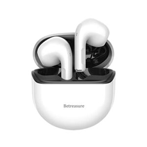 betreasure active noise cancelling wireless earbuds, in-ear headphones, ipx5 waterproof bluetooth 5.0 stereo earphones, with charging box sports headset for smart phones (white)