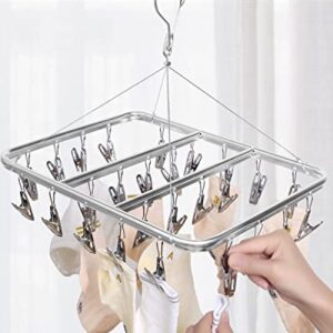 Gorffy Clothes Drying Rack with 26 Clips, Aluminum Sock Hanger Laundry Rack, Clothing Drying Rack with Windproof Hook, Sock Drying Rack Indoor & Outdoor, Underwear Hanger for Baby Clothes, Bras