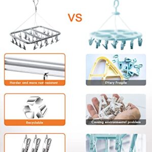 Gorffy Clothes Drying Rack with 26 Clips, Aluminum Sock Hanger Laundry Rack, Clothing Drying Rack with Windproof Hook, Sock Drying Rack Indoor & Outdoor, Underwear Hanger for Baby Clothes, Bras