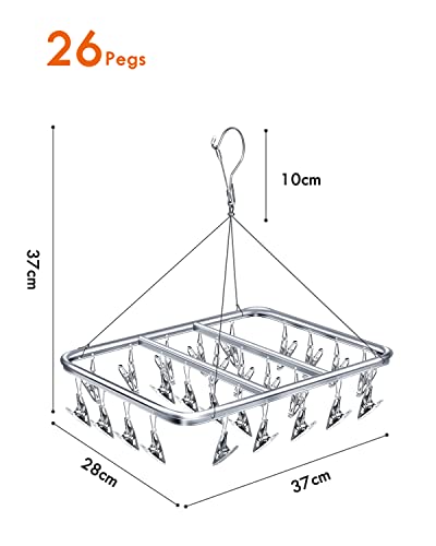 Gorffy Clothes Drying Rack with 26 Clips, Aluminum Sock Hanger Laundry Rack, Clothing Drying Rack with Windproof Hook, Sock Drying Rack Indoor & Outdoor, Underwear Hanger for Baby Clothes, Bras