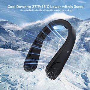 Portable Air Conditioner Neck Fan, Personal Neck Fan Cooler, Hands Free Bladeless, USB Rechargeable Battery Operated, Wearable Air Conditioner Hanging Fan, Leafless 3 Cooling Levels 3 Speeds (Black)