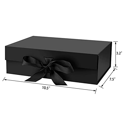 10.5" Large Gift Box with Magnetic Lid and Ribbon for Christmas,Valentine's day,Birthdays, Bridal Gifts,Weddings,DIY and so on(Large, Black)