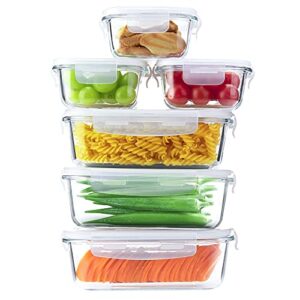 honeystar glass food storage containers with lids airtight 6 pack meal prep glass lunch containers leftover storage leak proof bpa free freezer and dishwasher safe