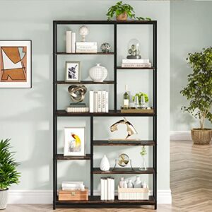 tribesigns 79 inches tall bookcase with open shelves, 9-tier industrial bookshelf, 10 cubes etagere storage shelves display shelf for home office, vintage brown & black