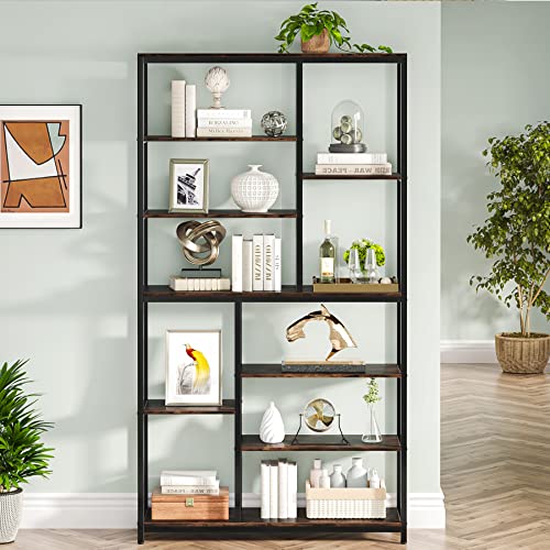 Tribesigns 79 Inches Tall Bookcase with Open Shelves, 9-Tier Industrial Bookshelf, 10 Cubes Etagere Storage Shelves Display Shelf for Home Office, Vintage Brown & Black