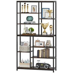 Tribesigns 79 Inches Tall Bookcase with Open Shelves, 9-Tier Industrial Bookshelf, 10 Cubes Etagere Storage Shelves Display Shelf for Home Office, Vintage Brown & Black