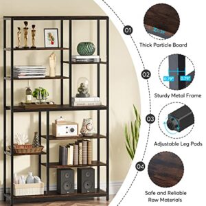 Tribesigns 79 Inches Tall Bookcase with Open Shelves, 9-Tier Industrial Bookshelf, 10 Cubes Etagere Storage Shelves Display Shelf for Home Office, Vintage Brown & Black