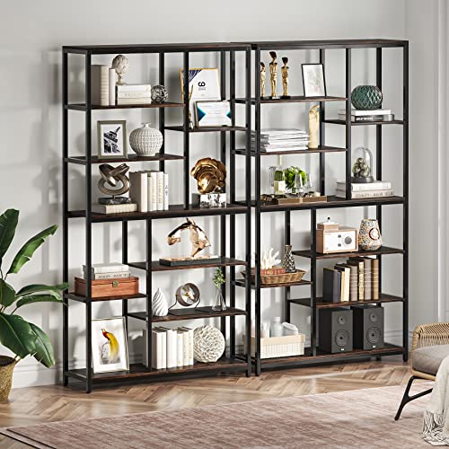 Tribesigns 79 Inches Tall Bookcase with Open Shelves, 9-Tier Industrial Bookshelf, 10 Cubes Etagere Storage Shelves Display Shelf for Home Office, Vintage Brown & Black