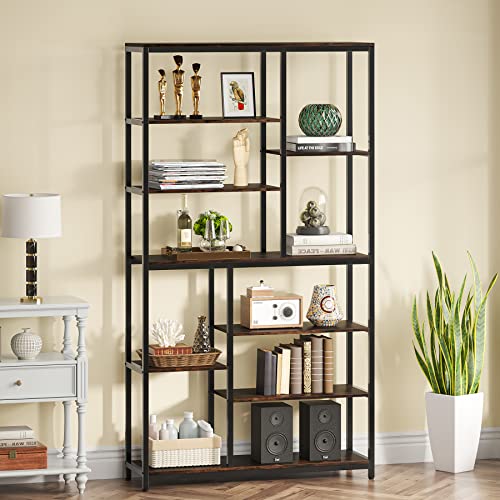 Tribesigns 79 Inches Tall Bookcase with Open Shelves, 9-Tier Industrial Bookshelf, 10 Cubes Etagere Storage Shelves Display Shelf for Home Office, Vintage Brown & Black