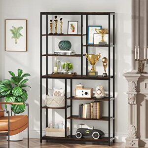 Tribesigns 79 Inches Tall Bookcase with Open Shelves, 9-Tier Industrial Bookshelf, 10 Cubes Etagere Storage Shelves Display Shelf for Home Office, Vintage Brown & Black