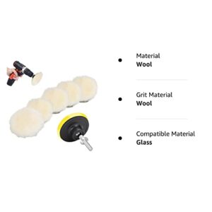 7 PCS 3 Inch Wool Polishing Buffing Pad, Polishing Buffing Wheel with Hook and Loop Back for Drill Buffer Attachment with M10 Drill Adapter Car Buffer Polisher Kit for Car Polishing, Waxing, and More