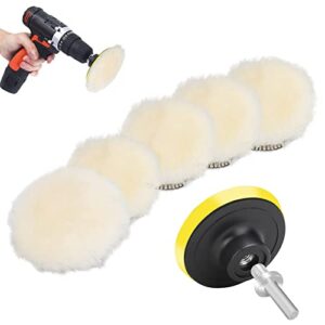 7 pcs 3 inch wool polishing buffing pad, polishing buffing wheel with hook and loop back for drill buffer attachment with m10 drill adapter car buffer polisher kit for car polishing, waxing, and more