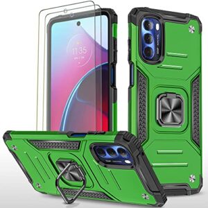 aymecl for moto g stylus 2022 case, with nano explosion-proof film [2 pack], military grade double shockproof with kickstand case for motorola g stylus 2022-green
