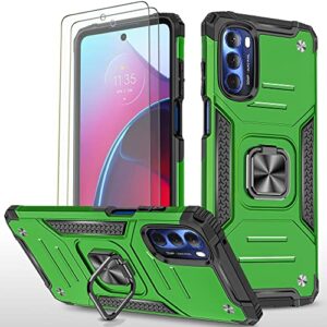 AYMECL for Moto G Stylus 2022 Case, with Nano Explosion-Proof Film [2 Pack], Military Grade Double Shockproof with Kickstand Case for Motorola G Stylus 2022-Green