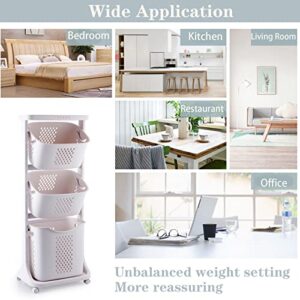 3-Layer Clothes Storage Basket, Laundry Basket, Multi-Layer Rolling Laundry Cart with Wheels, 360° Rolling Laundry Basket Bathroom, Laundry Washing Hampers Basket Shelf Cart for Bathroom/Bedroom