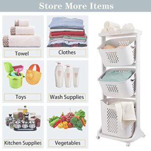 3-Layer Clothes Storage Basket, Laundry Basket, Multi-Layer Rolling Laundry Cart with Wheels, 360° Rolling Laundry Basket Bathroom, Laundry Washing Hampers Basket Shelf Cart for Bathroom/Bedroom