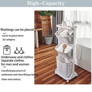 3-Layer Clothes Storage Basket, Laundry Basket, Multi-Layer Rolling Laundry Cart with Wheels, 360° Rolling Laundry Basket Bathroom, Laundry Washing Hampers Basket Shelf Cart for Bathroom/Bedroom