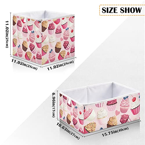 susiyo Pastel Pink Cupcakes Fabric Storage Bin Organizer 11 inch Collapsible Storage Cube for Shelf Closet