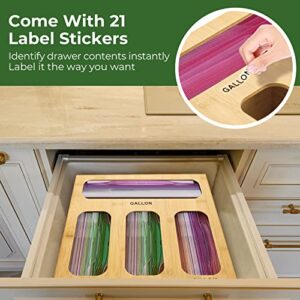 Ziplock Bag Organizer - Pantry Storage Bag Organizer for Kitchen Drawer, Natural Bamboo Organizer Compatible with Ziploc, Solimo, Glad, Hefty for Gallon, Quart, Sandwich, and Snack Variety Size Bag