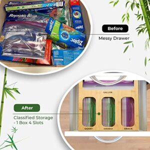 Ziplock Bag Organizer - Pantry Storage Bag Organizer for Kitchen Drawer, Natural Bamboo Organizer Compatible with Ziploc, Solimo, Glad, Hefty for Gallon, Quart, Sandwich, and Snack Variety Size Bag