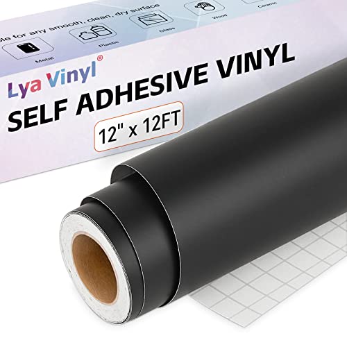 Matte Black Permanent Vinyl, 12" x 12 FT Vinyl for Cricut - Lya Vinyl Matte Black Adhesive Vinyl Roll for Cricut, Silhouette, Mug, Cup, Window & Home Decal