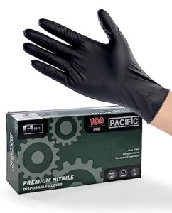 pacific ppe black nitrile disposable gloves, 6 mil, food-safe, cooking & cleaning, powder-free, heavy-duty, textured fingertips, 100 count, l