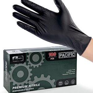 PACIFIC PPE Black Nitrile Disposable Gloves, 6 Mil, Food-Safe, Cooking & Cleaning, Powder-Free, Heavy-Duty, Textured Fingertips, 100 Count, L