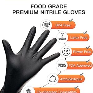 PACIFIC PPE Black Nitrile Disposable Gloves, 6 Mil, Food-Safe, Cooking & Cleaning, Powder-Free, Heavy-Duty, Textured Fingertips, 100 Count, L