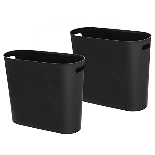 ROYFACC Small Trash Can Plastic Bathroom Wastebasket 3.2 Gallon Slim Garbage Container Bin with Handle for Home Kitchen Bathroom Bedroom Office, 2 Pack (Black)