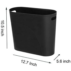 ROYFACC Small Trash Can Plastic Bathroom Wastebasket 3.2 Gallon Slim Garbage Container Bin with Handle for Home Kitchen Bathroom Bedroom Office, 2 Pack (Black)