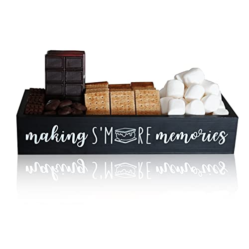 S'Mores Station, Farmhouse S’More Bar Holder with Cutout Handle, Wooden Smores Caddy, Smores Accessories Organizer, Smores Supplies Container Box, Smores Serving Tray (Black)