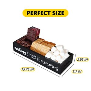 S'Mores Station, Farmhouse S’More Bar Holder with Cutout Handle, Wooden Smores Caddy, Smores Accessories Organizer, Smores Supplies Container Box, Smores Serving Tray (Black)