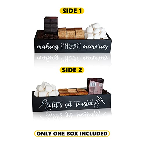 S'Mores Station, Farmhouse S’More Bar Holder with Cutout Handle, Wooden Smores Caddy, Smores Accessories Organizer, Smores Supplies Container Box, Smores Serving Tray (Black)