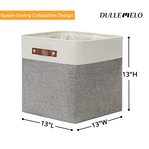 DULLEMELO Collapsible Bundle Baskets 2 Large Baskets 17"x12"x15" + 4 Cube Baskets 13"x13"x13"（White&Grey)