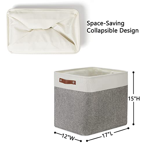 DULLEMELO Collapsible Bundle Baskets 2 Large Baskets 17"x12"x15" + 4 Cube Baskets 13"x13"x13"（White&Grey)