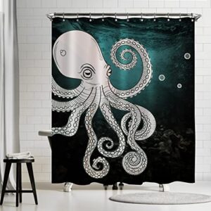 vega u octopus shower curtain for bathroom, sea animal themed bath decor with hooks, 72x72 inch