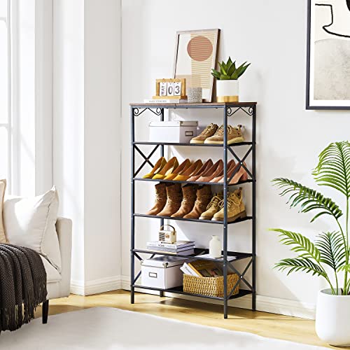 Hoctieon 6-Tier Entryway Shoe Rack,Shoe Rack Organizer,Tall Shoe Shelf, Industrial Shoe Organizer For Entryway,Indoor Shoe Rack, Entryway Shoe Storage Organizer,Large Capacity, for Hallway,Living Room