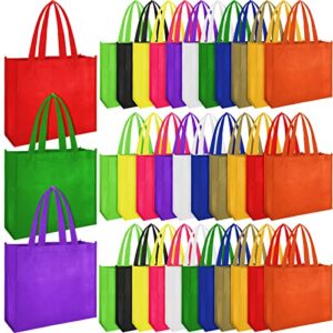 24 pack non woven tote bags reusable gift bag for kids 12 colors multi color grocery goodie bags 13 x 11 inch party treat bag with handles for parties, shopping, kids birthday
