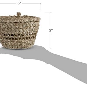 Red Co. 6” Small Decorative Round Natural Hand-Woven Seagrass Storage Basket with Lid