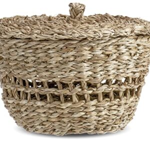 Red Co. 6” Small Decorative Round Natural Hand-Woven Seagrass Storage Basket with Lid