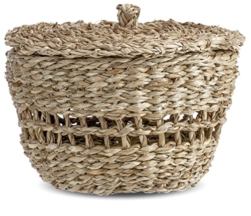 Red Co. 6” Small Decorative Round Natural Hand-Woven Seagrass Storage Basket with Lid