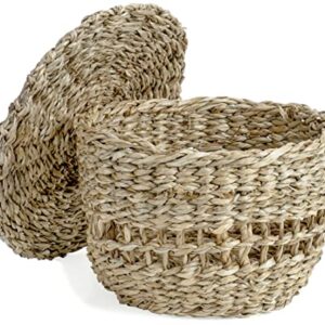 Red Co. 6” Small Decorative Round Natural Hand-Woven Seagrass Storage Basket with Lid