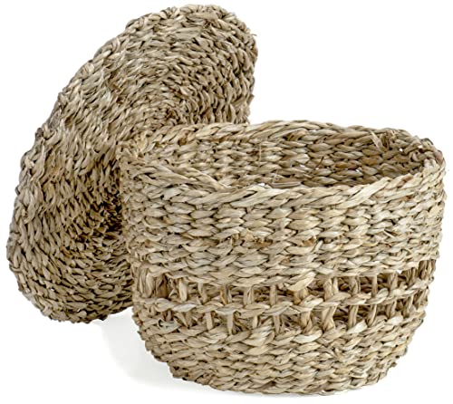 Red Co. 6” Small Decorative Round Natural Hand-Woven Seagrass Storage Basket with Lid