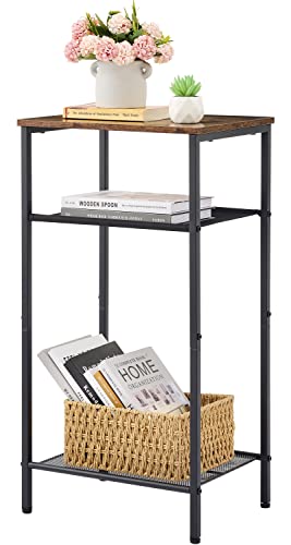 Hoctieon 3 Tier End Table, Telephone Table, Narrow Side Table with Storage, Nightstand for Small Spaces, Metal Frame, For Living Room, Bedroom, Sofa Couch, Hall, Easy Assembly, Rustic Brown